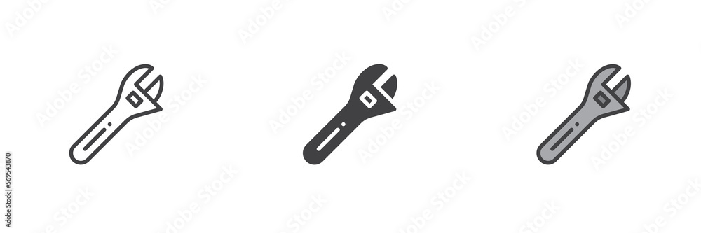 Pipe Wrench different style icon set Pipe Wrench different style icon set