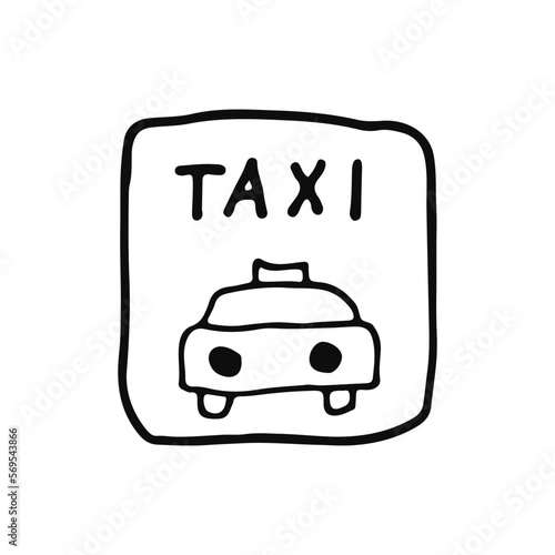 Taxi sign. Pointer at the airport and at the station for passengers. Doodle. Hand drawn. Vector illustration. Outline.