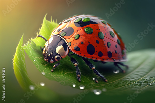 closeup of ladybug on leaf. generative ai