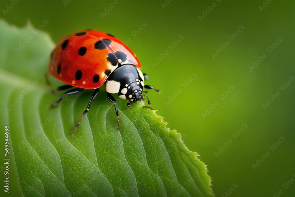 closeup of ladybug on leaf. generative ai closeup of ladybug on leaf. generative ai