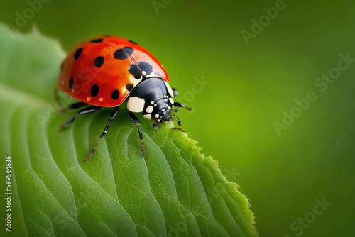 closeup of ladybug on leaf. generative ai © ArgitopIA