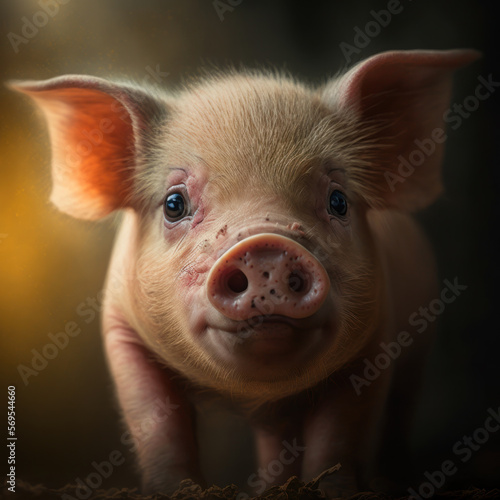 closeup of cute and curious baby pig. generative ai