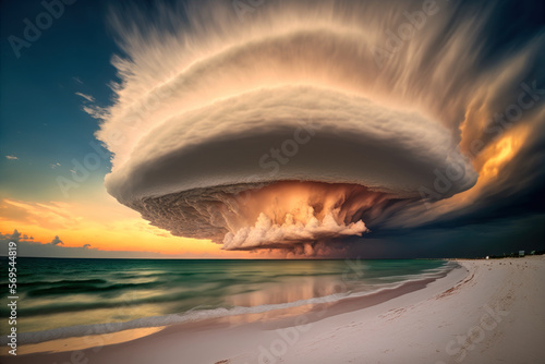 supercell cloud in beach on sea. generative ai photo