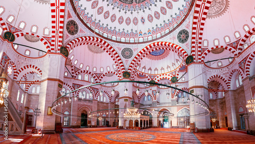 ISTANBUL, TURKEY - MAY 2, 2021: Interior of Sehzade Mosque Sehzade Mosque or Prince's Mosque or Sehzade Camii. It's an Ottoman imperial mosque located in district of Fatih, was constructed by Sinan photo