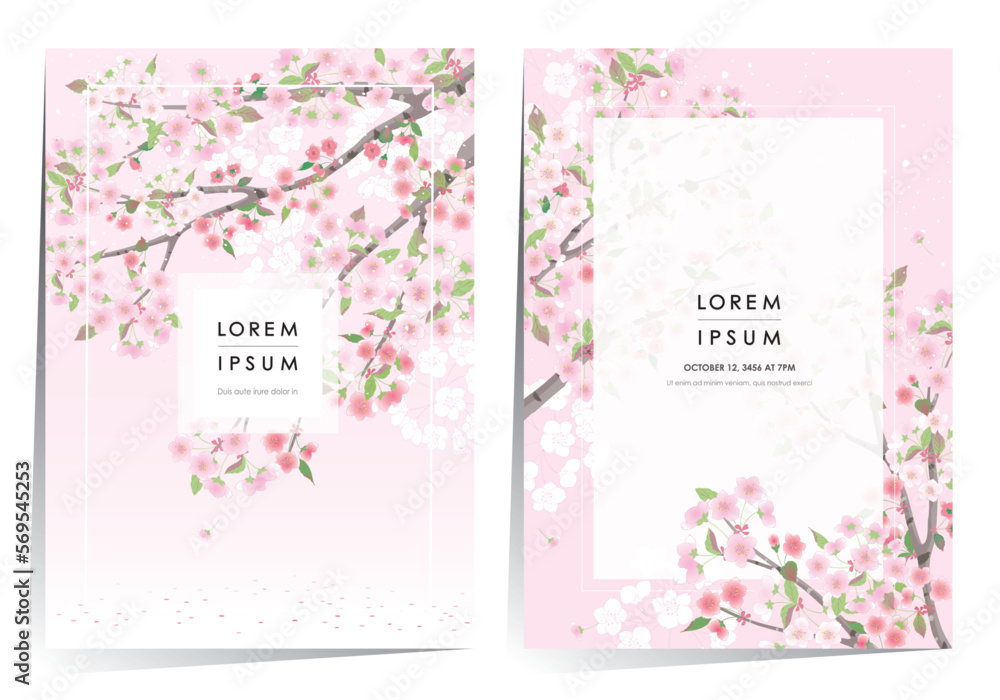 Vector editorial design frame set of Korean spring scenery with cherry trees in full bloom. Design for social media, party invitation, Frame Clip Art and Business Advertisement Vector editorial design frame set of Korean spring scenery with cherry trees in full bloom. Design for social media, party invitation, Frame Clip Art and Business Advertisement