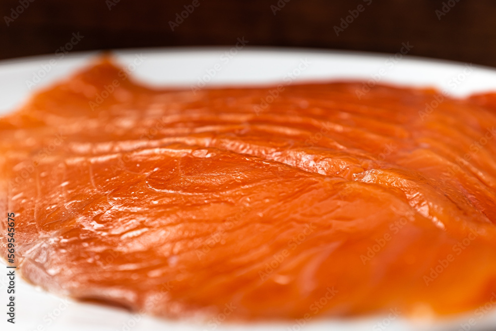 Sliced smoked salmon tender and fragrant Sliced smoked salmon tender and fragrant