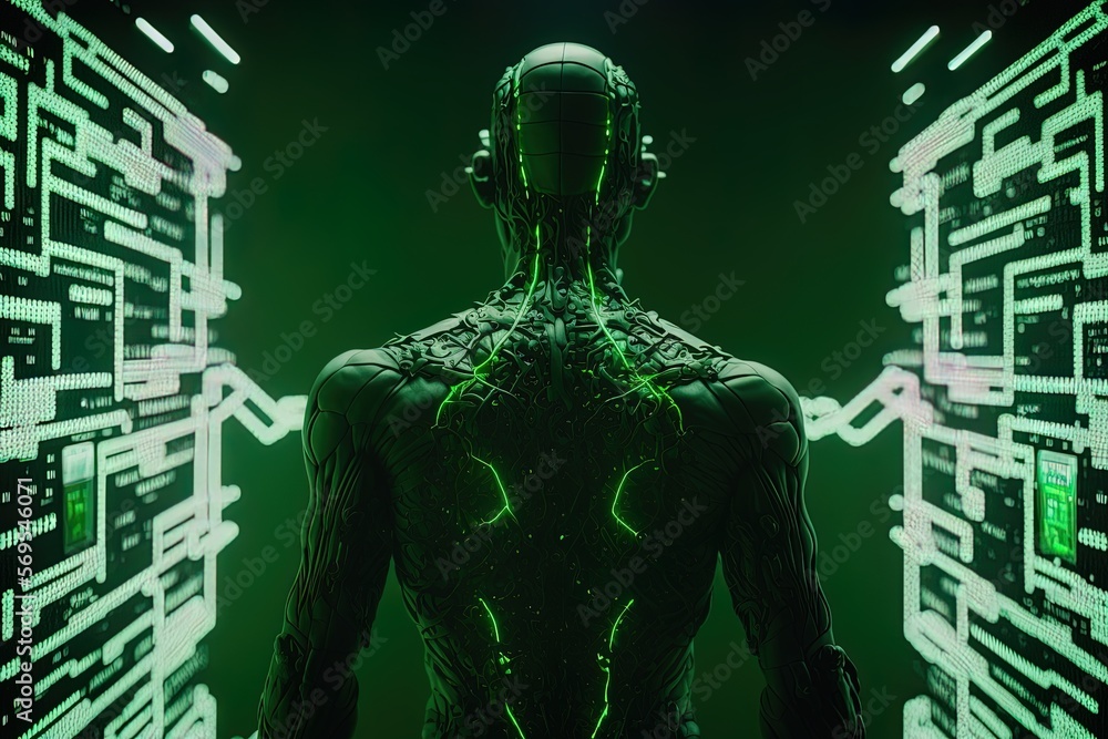 A human like android AI learning and growing, collecting data from ...