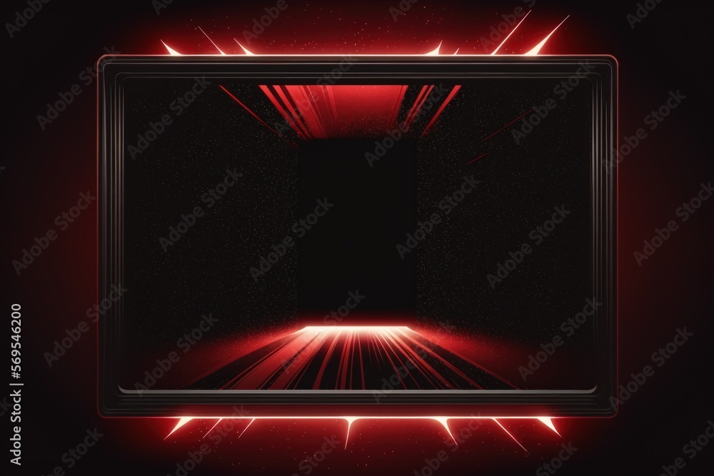 Red Action Frame Pattern Black backdrop with a red reflection. Effect of vintage film ...