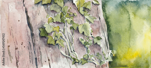 Autumn garden in the rain. Watercolor hand painted illustration.