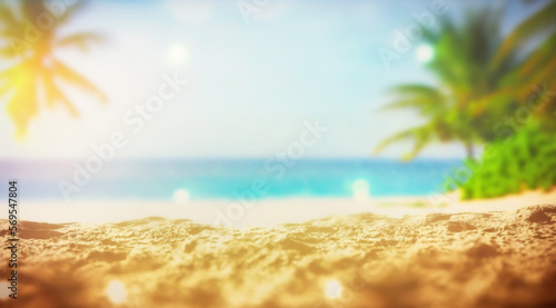 Selective focus blur of sea and beach with bokeh.ropical summer and vacation
