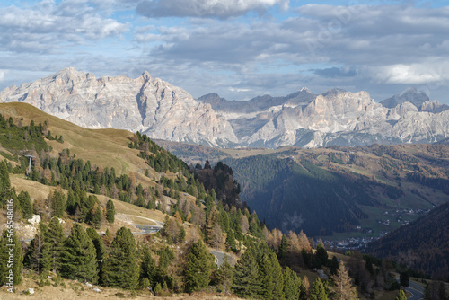 Scenic view of Dolomites mountains, view from Passo Sella, Trentino-Alto-Adige, Italy