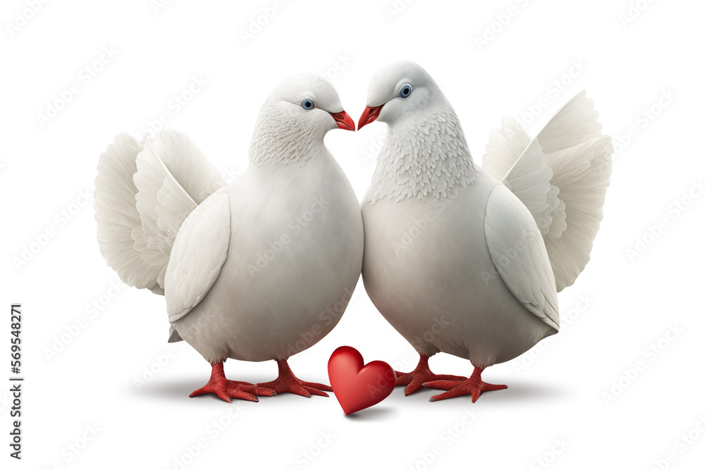 Two white doves holding a heart. PNG file with transparency. Generative ai Two white doves holding a heart. PNG file with transparency. Generative ai