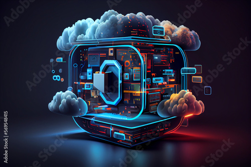 Cloud computing technology concept. Futuristic illustration. AI generative  photo