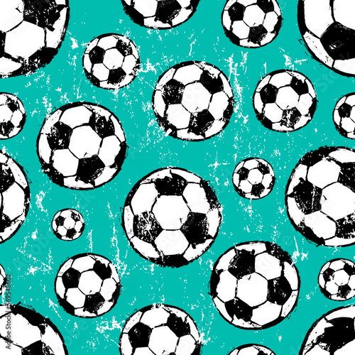 seamless background pattern, with soccer or football, with paint strokes and splashes, grungy © Kirsten Hinte
