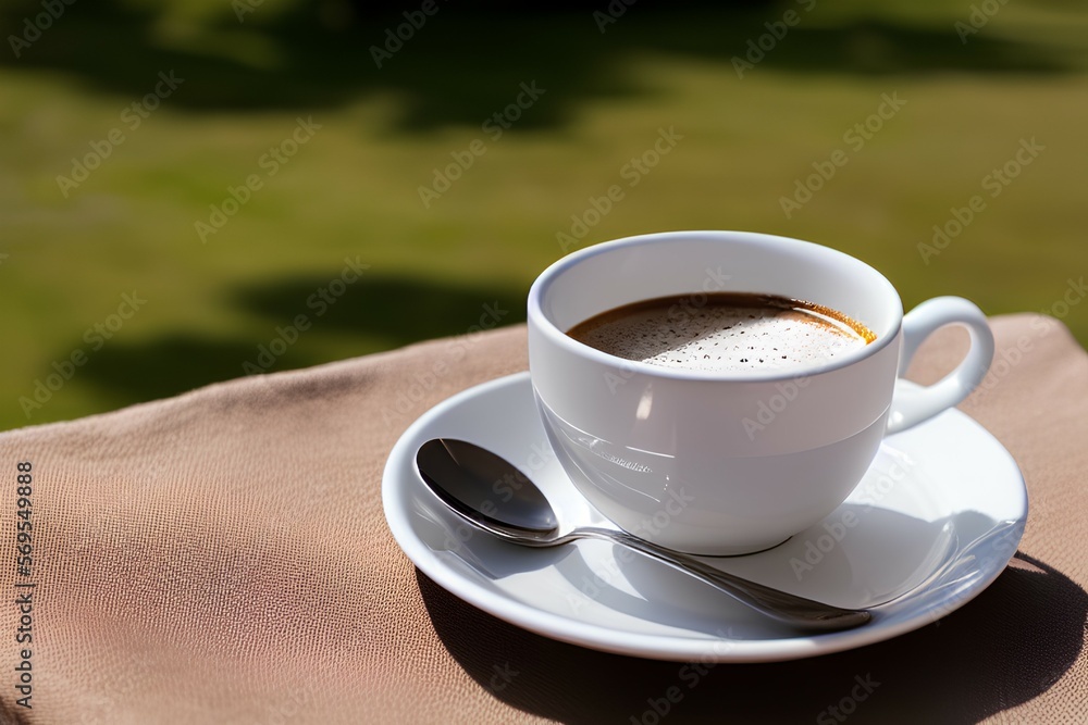 A tilt shift image of a fresh cup of hot coffee. Generative AI. A tilt shift image of a fresh cup of hot coffee. Generative AI.