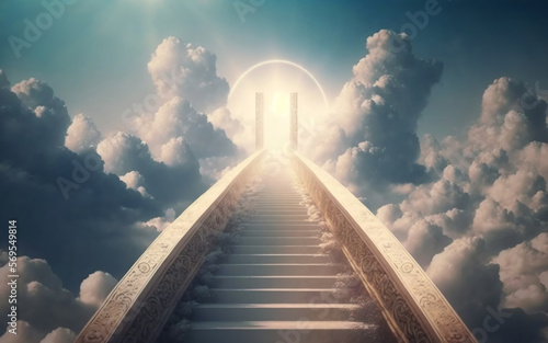 Straight long way up to the heavens of paradise with light, generated ai