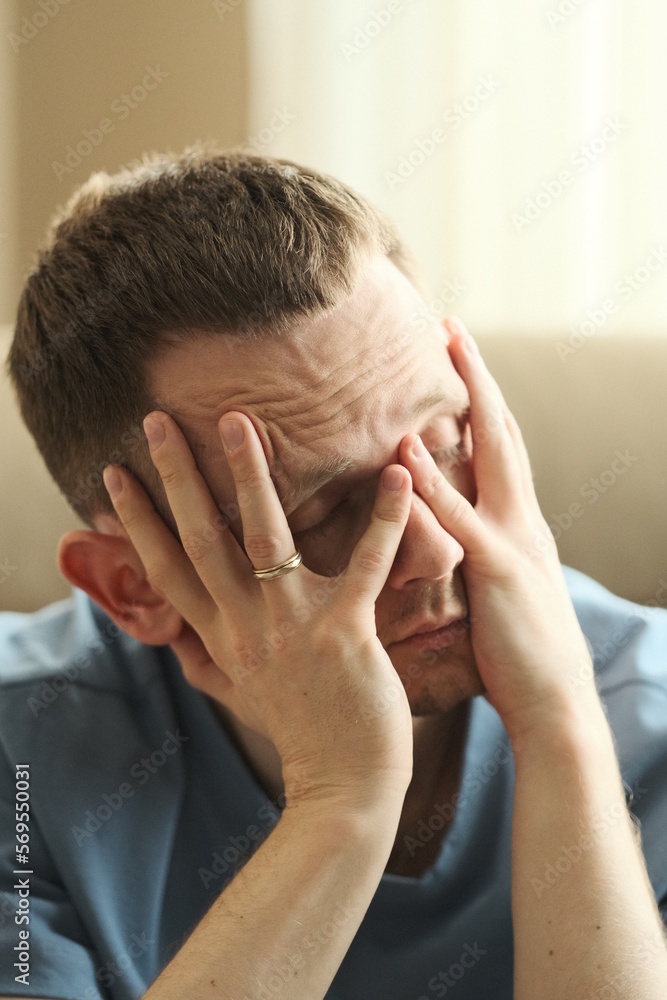 A man with anxious thoughts. A man with anxious thoughts.