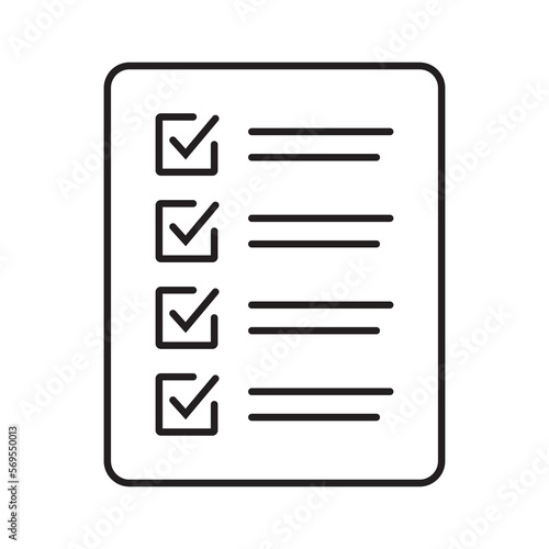 Checklist vector icon in line art style. Document icon, illustration isolated on white background for graphic and web design.