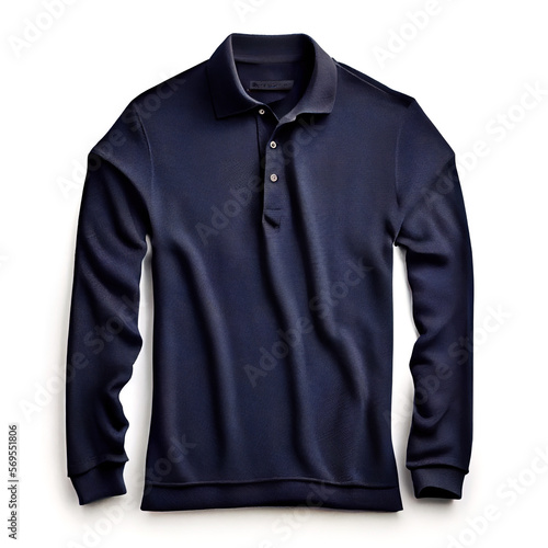 Navy Polo shirt long sleeve on white background. Digitally generated AI image