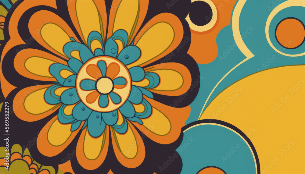 Wallpaper pattern 60s closeup. Generative AI. Wallpaper pattern 60s closeup. Generative AI.