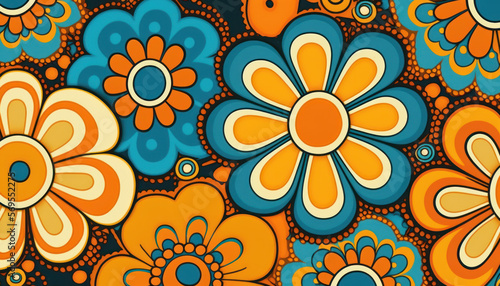 Floral 60s wallpaper pattern. Generative AI.