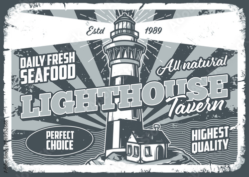 Lighthouse tavern monochrome vintage flyer