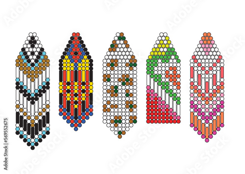 Beaded earrings design template vector. Jewelry beads pattern scheme.