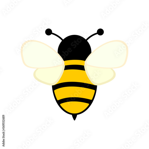Simple flat bee with not big wings. Insect, summer. Isolated illustration on a white background. Suit for card, poster, book.