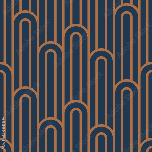 Abstract Art Deco archs seamless monochrome pattern background