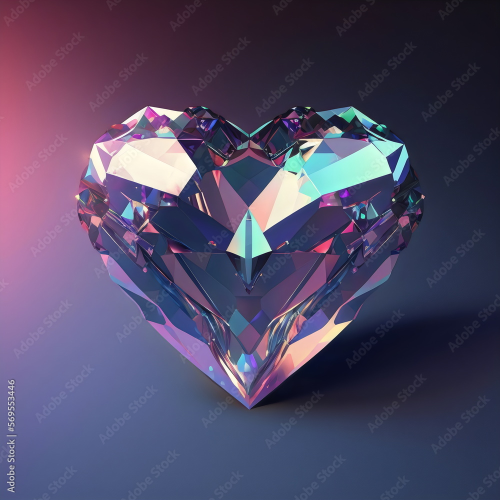 heart shaped faceted crystal on isolated studio background, generative ai