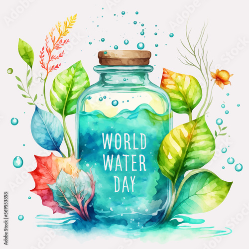 World water day. Save water vector watercolor banner