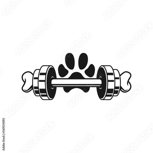 a dog paw & dumbbell/barbell with bones logo vector illustration