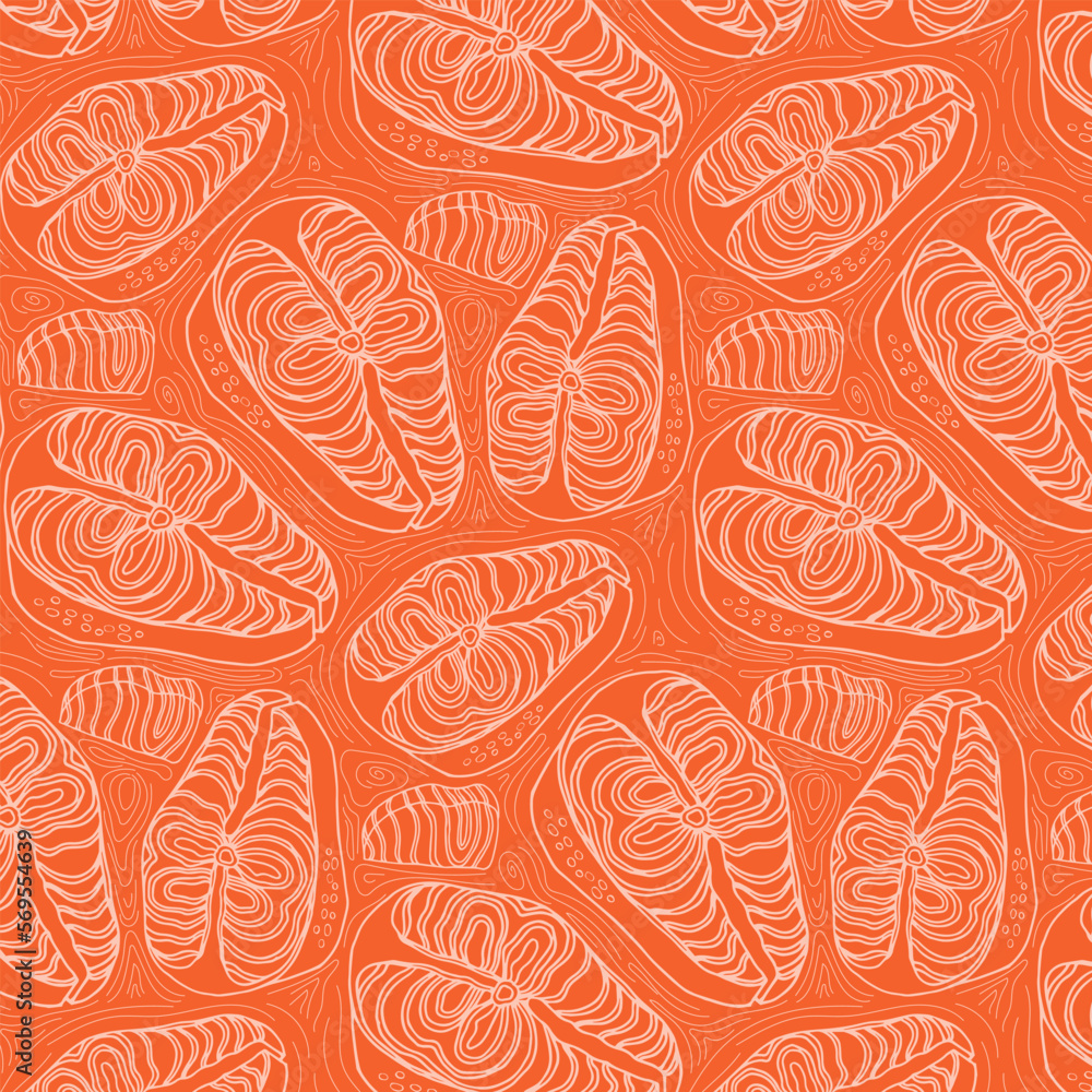 Seamless pattern with red fish steak salmon Seamless pattern with red fish steak salmon