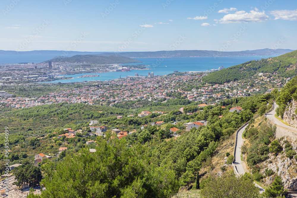 Overview of Solin, Split and the Marjan Hill seen from the Klis fortress