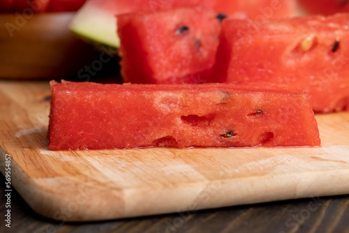 Sliced ripe and juicy watermelon of red color