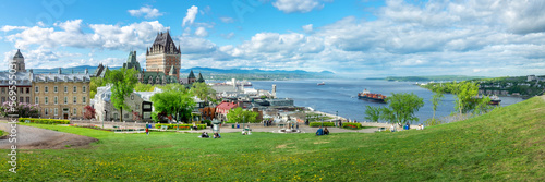 Panorama of Quebec City old town with Chateau Frontenac and St Lawrence river