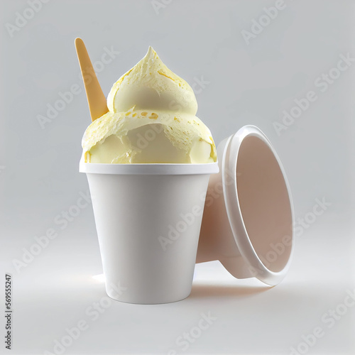 Ice cream in a cup close up on a white background. Sweet dessert concept.