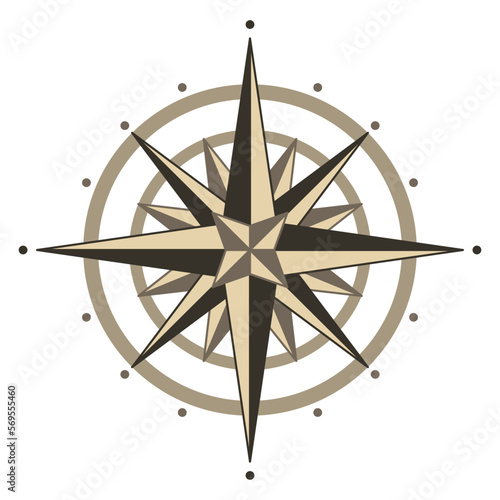 Cartoon island pirate map item, wind rose. Hand drawn symbols in engraved style of vector illustration isolated on white background