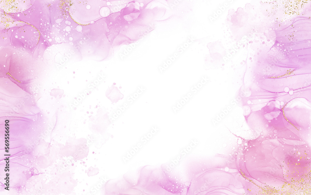 Modern abstract alcohol ink colorful technique purple, and gold background or luxury wallpaper mixing acrylic paints. water color painting marble texture with copy space for wedding card, png file.