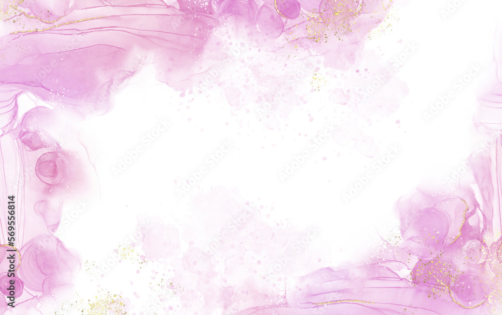 Modern abstract alcohol ink colorful technique purple, and gold background or luxury wallpaper mixing acrylic paints. water color painting marble texture with copy space for wedding card, png file.