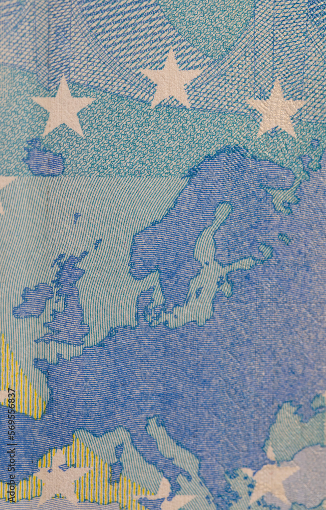 Naklejka premium European cash banknotes with a face value of 20 euros close-up