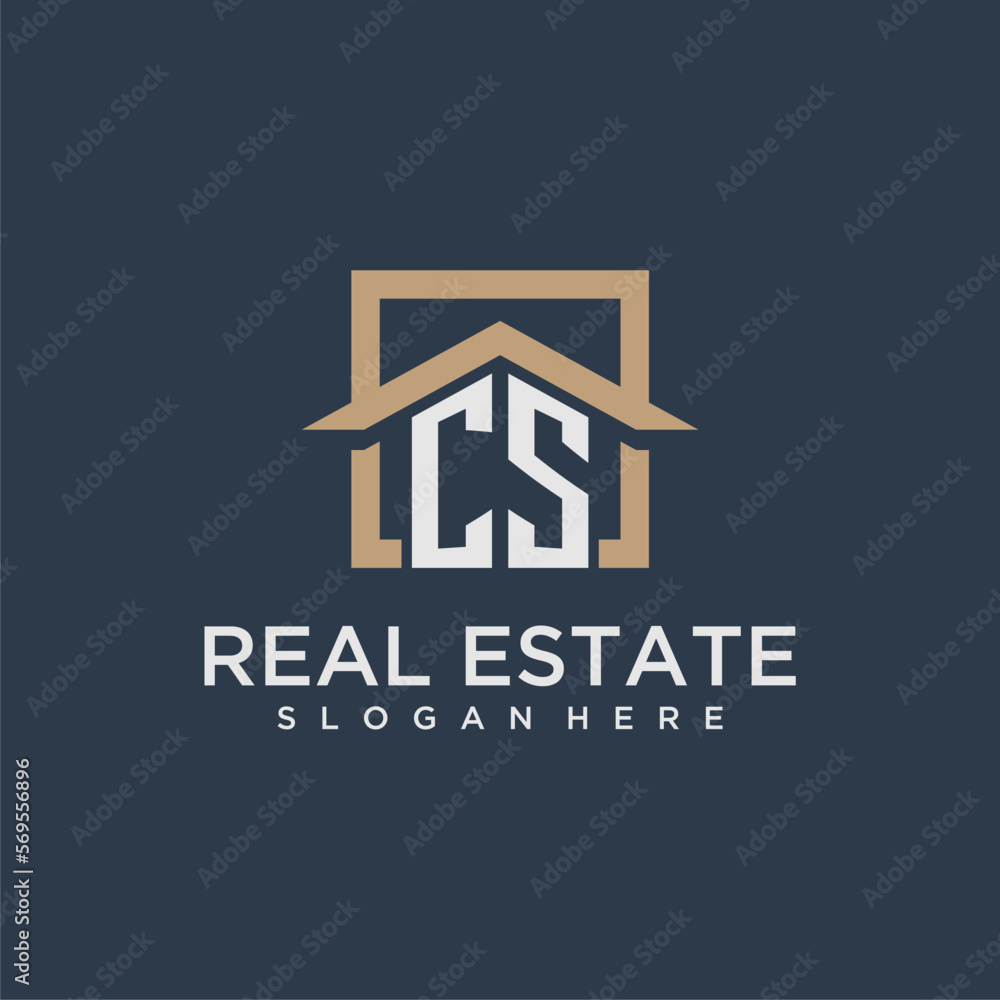 CS initial monogram logo for real estate with square roof design Stock ...