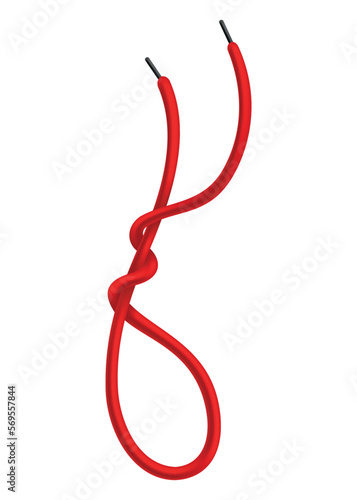 Red lace shoes. Scheme of tying shoelaces. Icon with tied shoelace isolated on white background. Lace option, how to lace up shoes