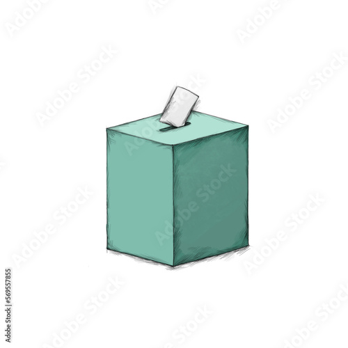 Wahlurne mit Stimmzettel auf weißem Hintergrund