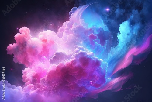 Blue and pink smoke with shiny glitter cosmos abstract background concept. Generative AI