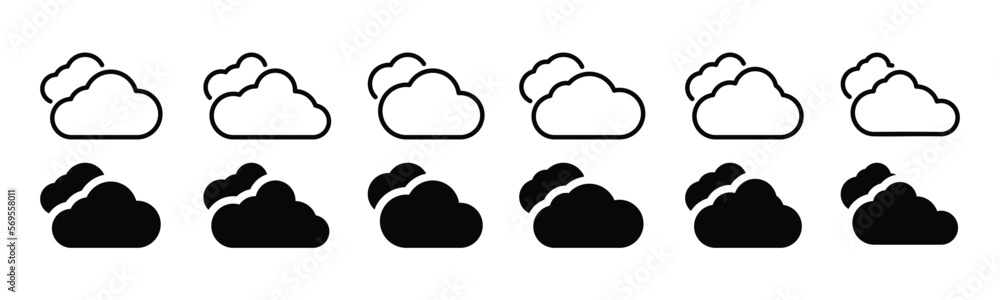 Cloud icons set. Cumulus cloud in line and flat style. Weather cloud shapes in minimalist style for apps and websites, vector illustration Cloud icons set. Cumulus cloud in line and flat style. Weather cloud shapes in minimalist style for apps and websites, vector illustration
