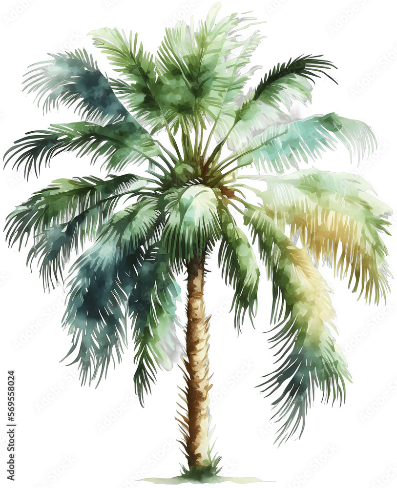 Fototapeta premium AI-generated watercolor image of a palm tree on a transparent background