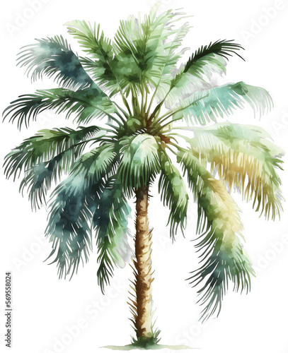 AI-generated watercolor image of a palm tree on a transparent background © ElenaDoroshArt