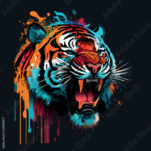 Colorful tiger pop art vector illustration
