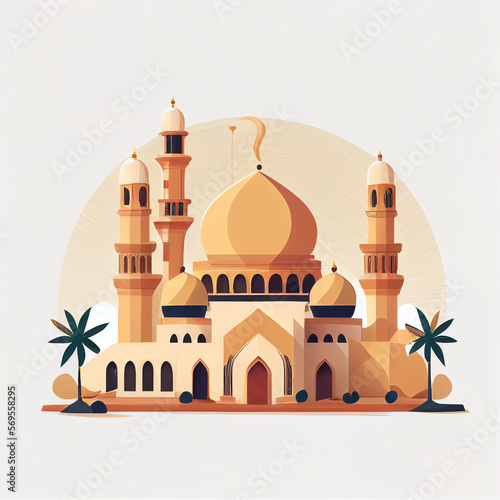 Mosque Flat Illustration With Generative AI